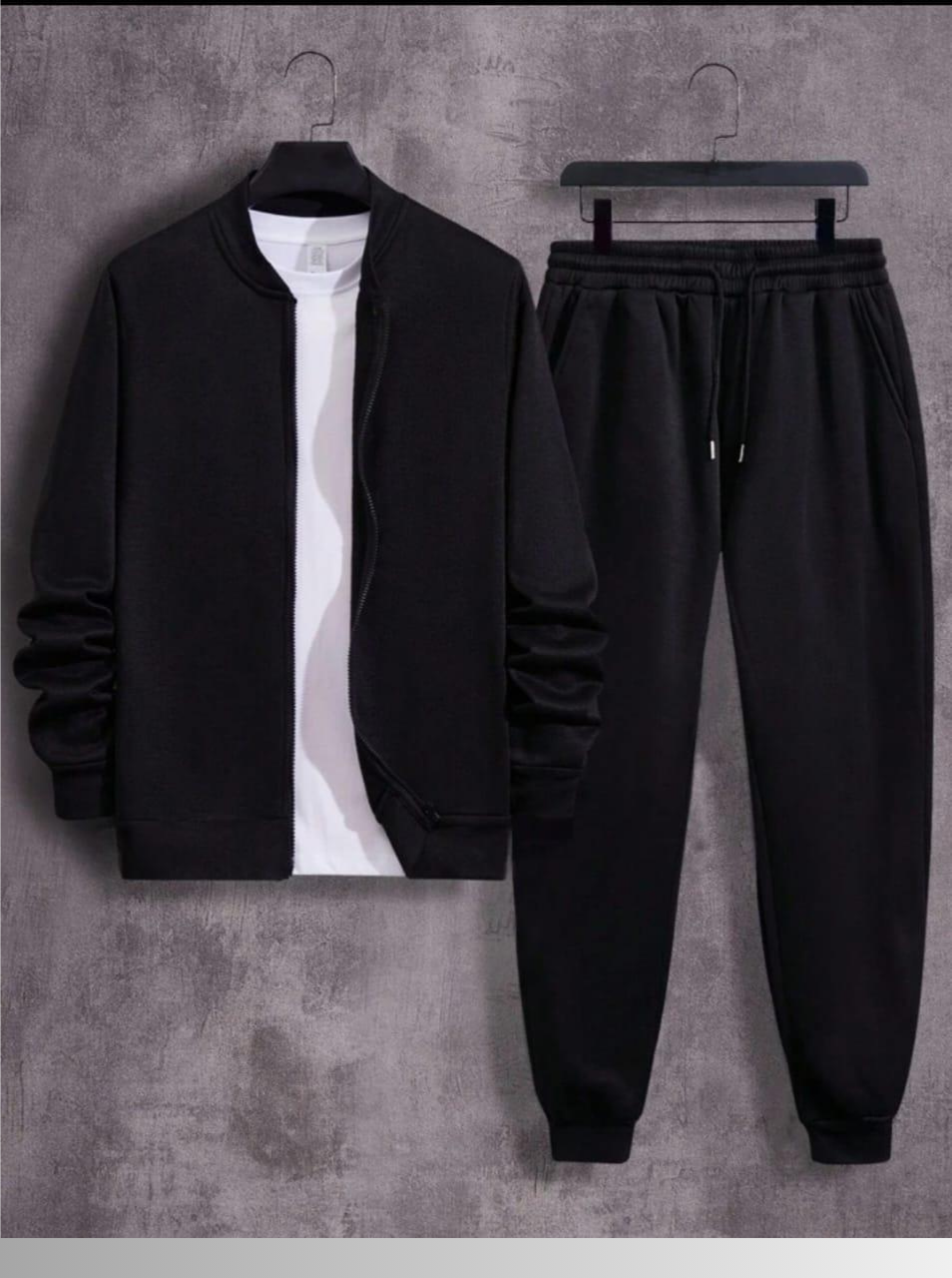 Winter 3Pcs Men Cotton Fleece Plain Zipper Track Suits
