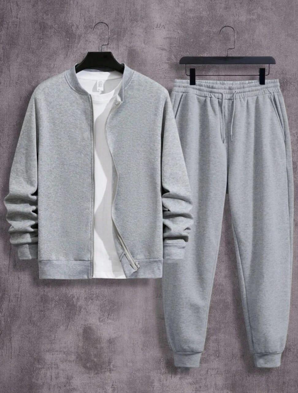 Winter 3Pcs Men Cotton Fleece Plain Zipper Track Suits